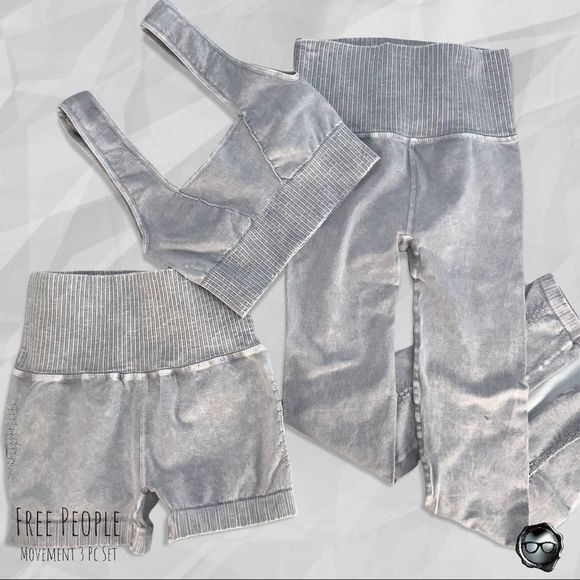 NWT FREE PEOPLE MOVEMENT GOOD KARMA 3 PC SET: BRA, LEGGINGS + SHORTS IN ICE … - Picture 4 of 10
